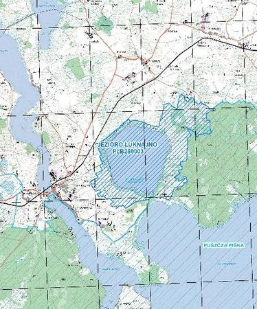 Jezioro Łuknajno – mapa. Źródło: Regionalna Dyrekcja Ochrony Środowiska w Olsztynie