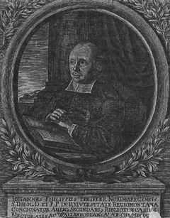 Johann Pfeiffer. Drzeworyt wykonany przez Wolfganga Philippa Kiliana. Źródło: J. Filipkowski, Johann Philipp Pfeiffer – kanonik dobromiejski, filolog, filozof i teolog, „Rocznik Dobromiejski”, T. 4 2010, s. 243.