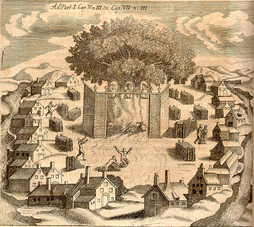 Nowożytna wizja Romowe z boską trójcą pruskich bogów na świętym dębie, Ch. M. Hartknoch, Alt- und Neues Preussen, Francfurt-Leipzig 1684